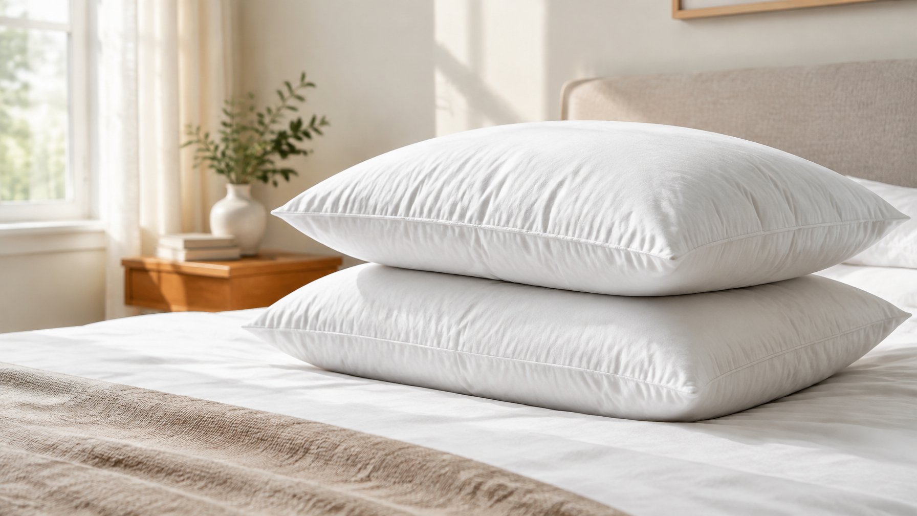 Two stacked pillows forming a gentle slope on a made bed
